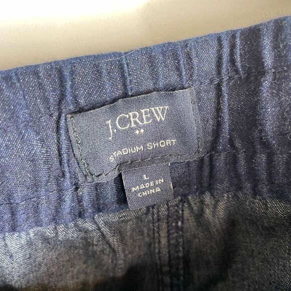 J Crew men’s size L Large blue stadium soft denim pull on elastic waist shorts - Picture 3 of 6